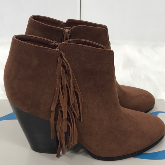 Carlos Santana Brown Fringe High Heel Ankle Boots - Picture 7 of 8